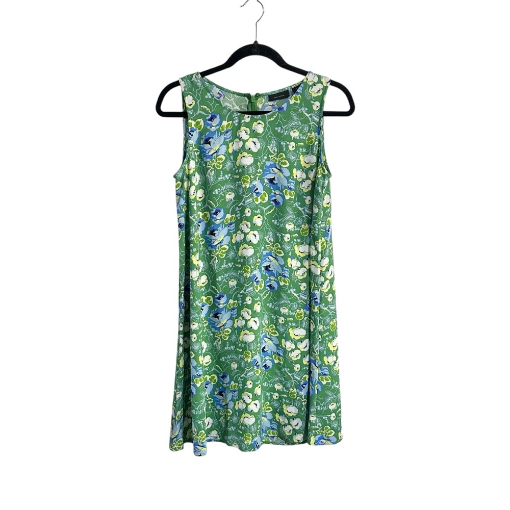 Halogen Green Floral Print Crepe Sleeveless Shift Mini Dress Size Small